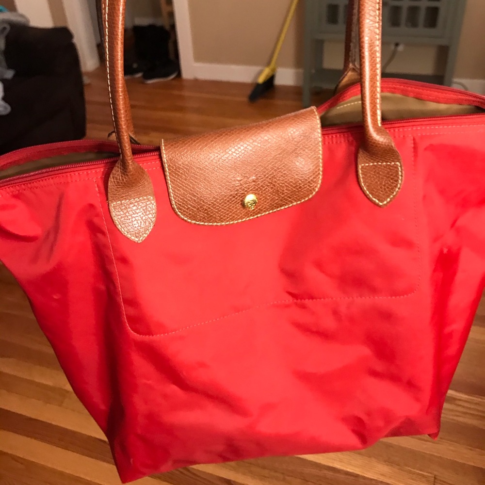 Longchamp red medium tote bag